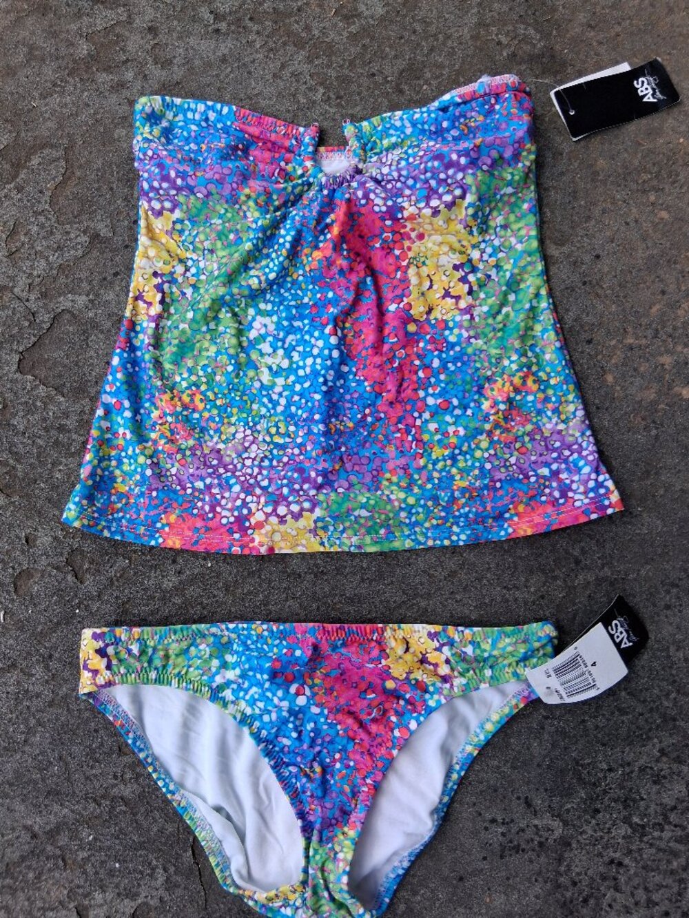 ABS Allen Schwartz Tankini Swimsuit size 4 Floral Pastel  Strapless NEW